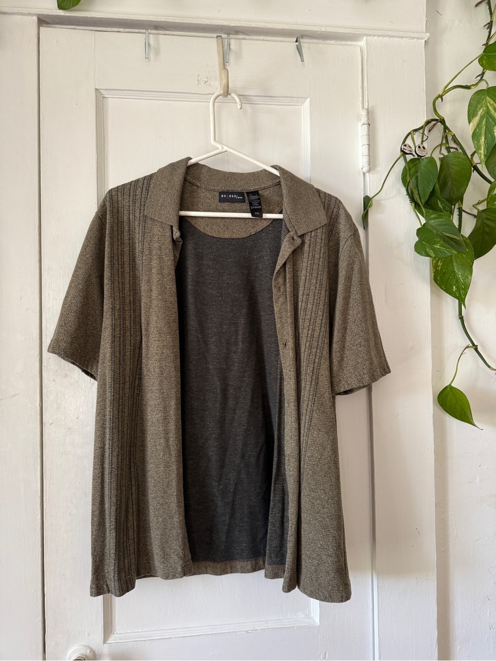 AXCESS/ men size L Olive Short-Sleeve Open Knit Shirt Jacket